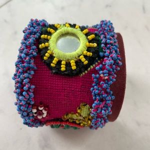 Antik Batik suede embroidered beaded cuff bracelet